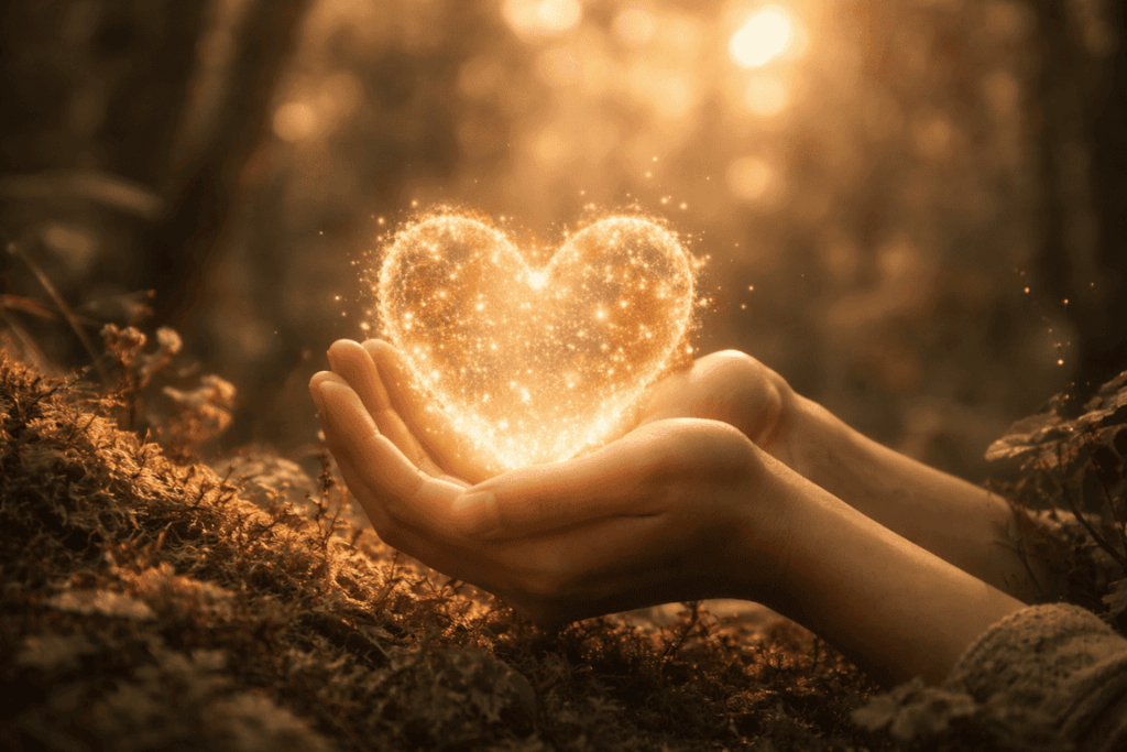 Leuchtendes Herz in der Natur als Symbol für Herzpoesie